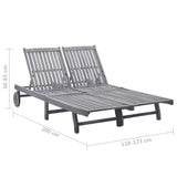 2-Person Garden Sun Lounger with Cushion Grey Solid Acacia Wood - Rear View