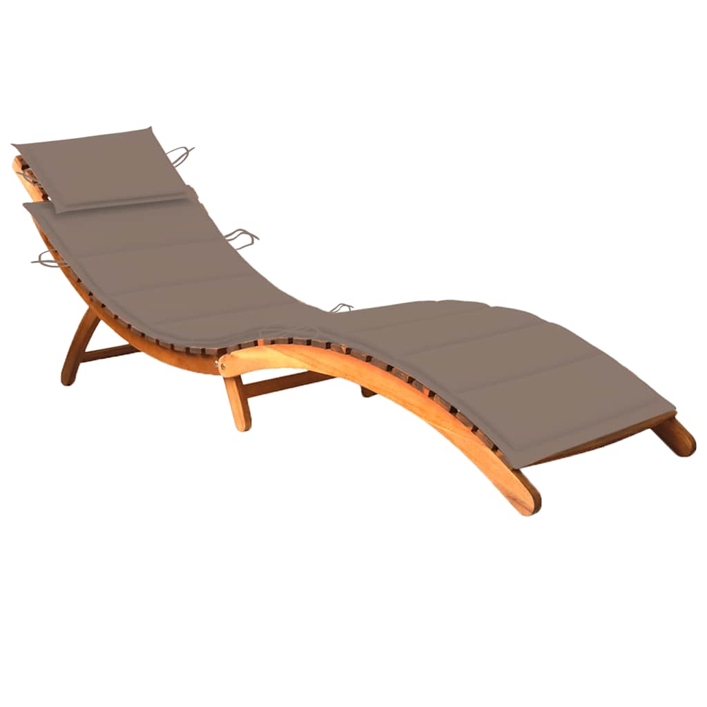 Garden Sun Lounger with Cushion Solid Acacia Wood