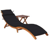 Garden Sun Lounger with Table and Cushion Solid Wood Acacia