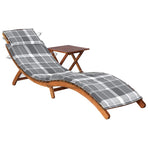 Garden Sun Lounger with Table and Cushion Solid Acacia Wood