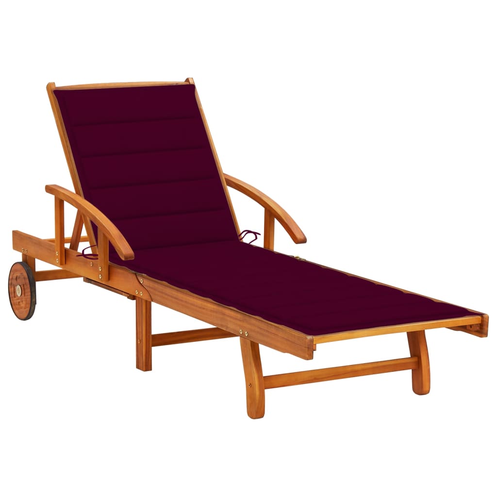 Garden Sun Lounger with Cushion Solid Acacia Wood