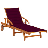 Garden Sun Lounger with Cushion Solid Acacia Wood