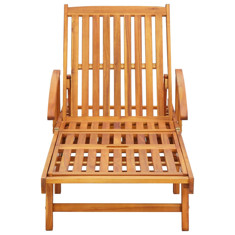 Garden Sun Lounger with Cushion Solid Acacia Wood