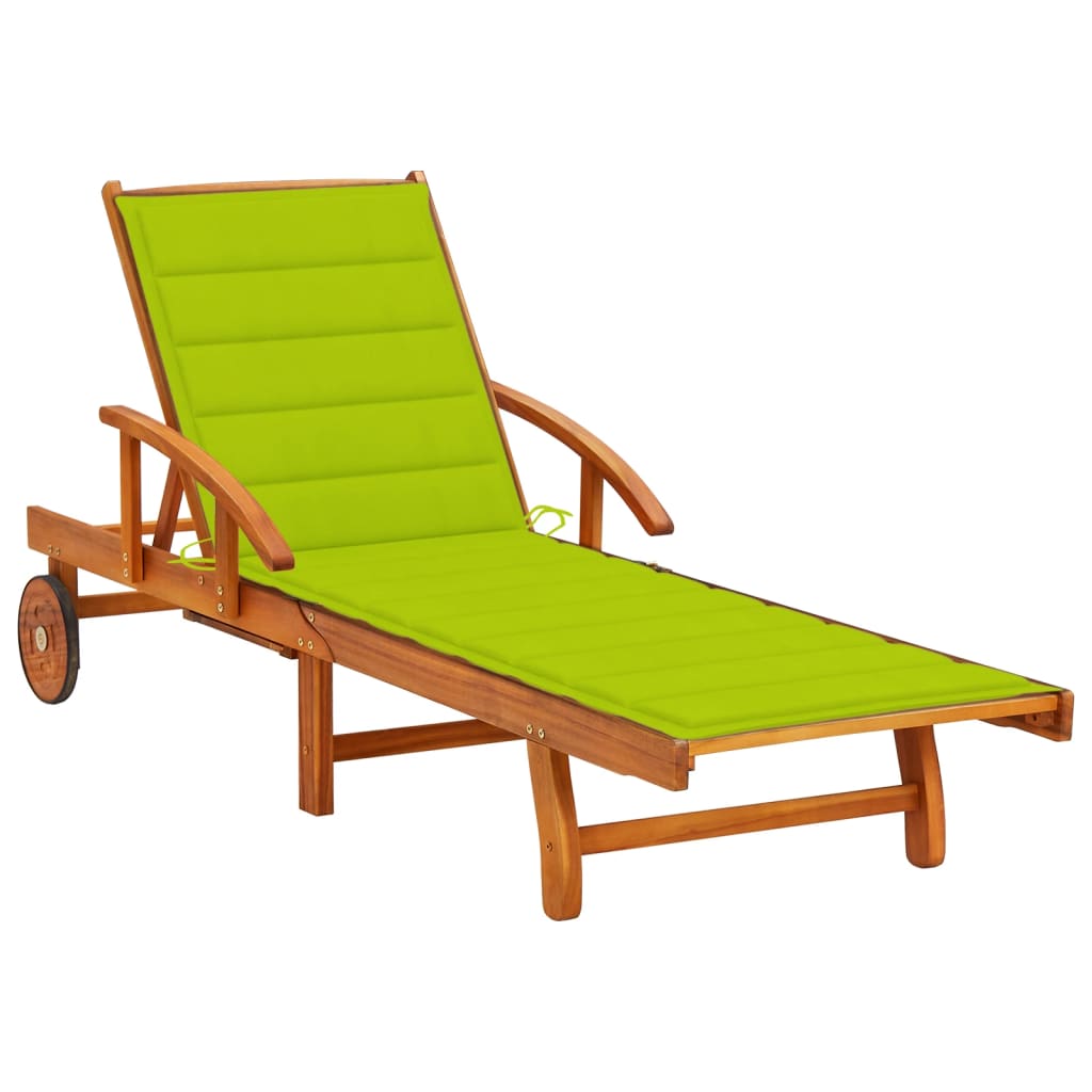 Garden Sun Lounger with Cushion Solid Acacia Wood