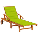 Garden Sun Lounger with Cushion Solid Acacia Wood
