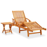 Garden Sun Lounger with Table and Cushion Solid Wood Acacia - Front View