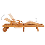 Garden Sun Lounger with Table and Cushion Solid Acacia Wood - Side View
