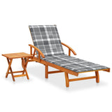 Garden Sun Lounger with Table and Cushion Solid Acacia Wood