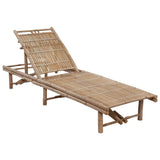 Garden Sun Lounger with Cushion Bamboo - Front View