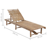Garden Sun Lounger with Cushion Bamboo - Rear View