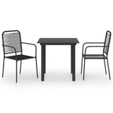 3 Piece Garden Dining Set Black Glass and Steel - Front View