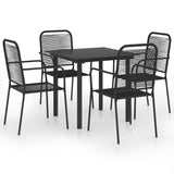 5 Piece Garden Dining Set Black Glass and Steel - Front View