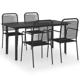 5 Piece Garden Dining Set Black Glass and Steel - Front View
