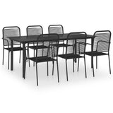 7 Piece Garden Dining Set Black Glass and Steel - Front View