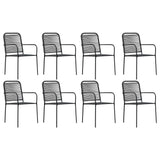 9 Piece Garden Dining Set Black Glass and Steel