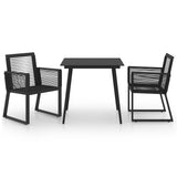 3 Piece Outdoor Dining Set PVC Rattan Black - Front View