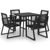 5 Piece Outdoor Dining Set PVC Rattan Black - Front View