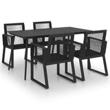5 Piece Outdoor Dining Set PVC Rattan Black - Front View