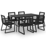 7 Piece Outdoor Dining Set PVC Rattan Black - Front View