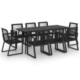 9 Piece Outdoor Dining Set PVC Rattan Black - Front View