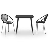 3 Piece Outdoor Dining Set PVC Rattan Black - Front View