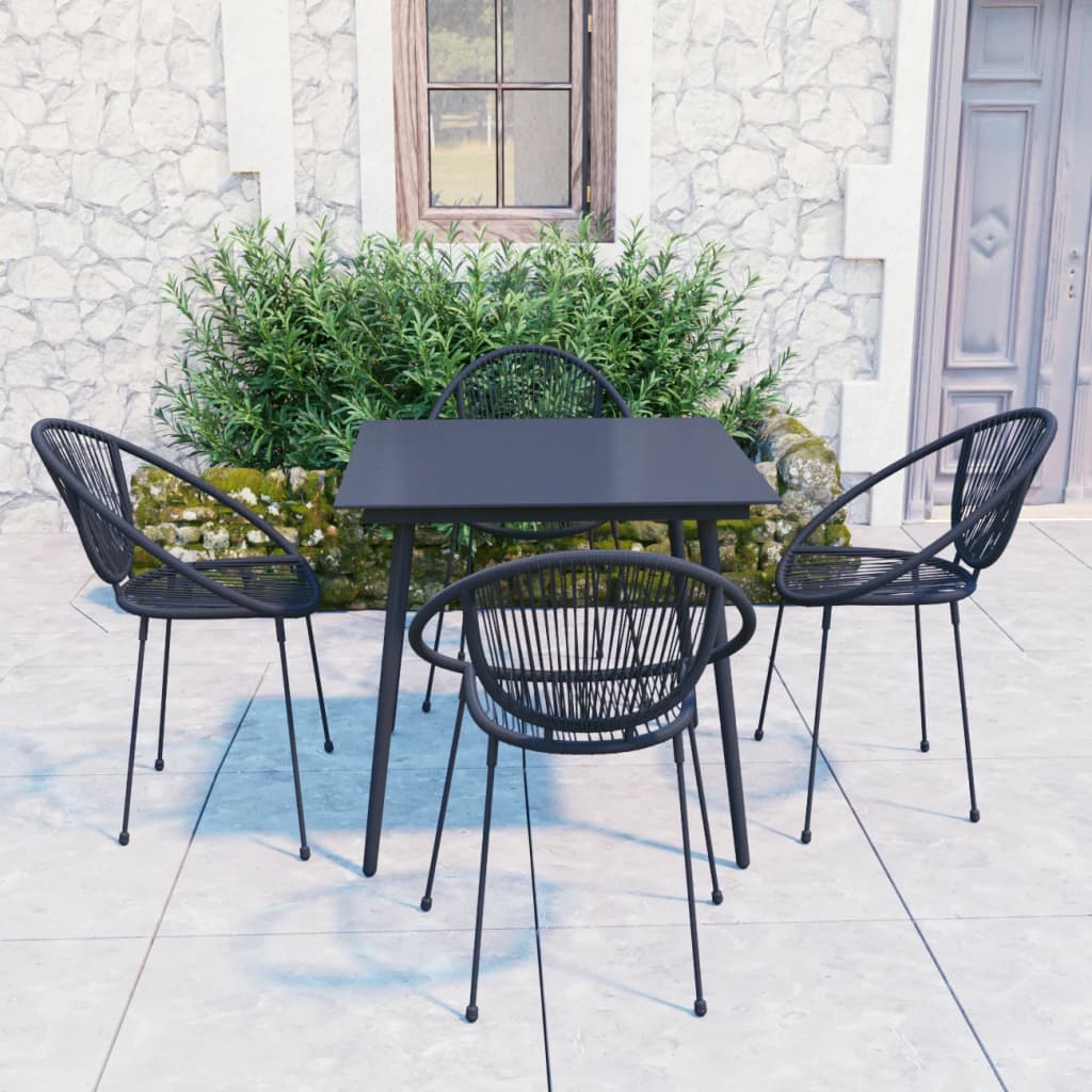 5 Piece Outdoor Dining Set PVC Rattan Black