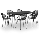 7 Piece Outdoor Dining Set PVC Rattan Black