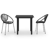 3 Piece Outdoor Dining Set PVC Rattan Black - Front View