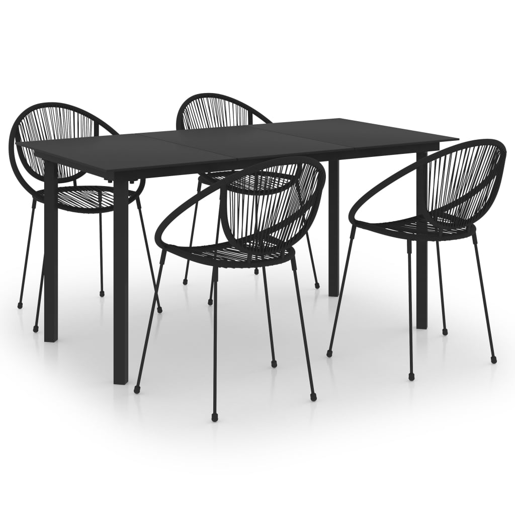 5 Piece Outdoor Dining Set PVC Rattan Black