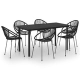 7 Piece Outdoor Dining Set PVC Rattan Black - Front View