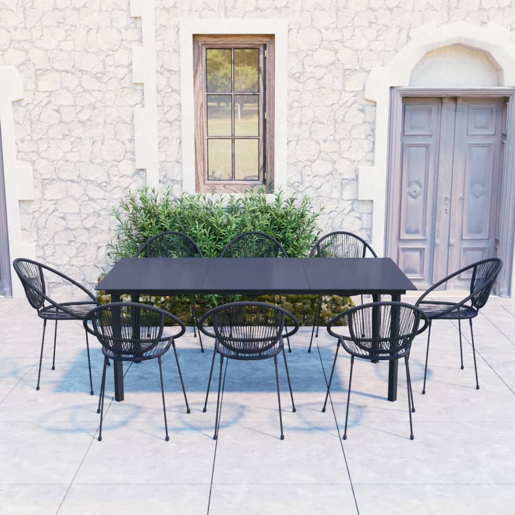 9 Piece Outdoor Dining Set PVC Rattan Black