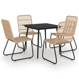 5 Piece Outdoor Dining Set Poly Rattan and Glass - Front View