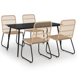 5 Piece Outdoor Dining Set Poly Rattan and Glass - Front View