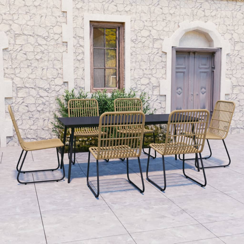 7 Piece Outdoor Dining Set Poly Rattan and Glass