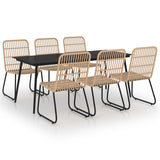 7 Piece Outdoor Dining Set Poly Rattan and Glass - Front View