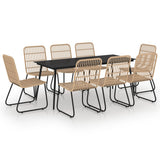 9 Piece Outdoor Dining Set Poly Rattan and Glass - Front View