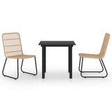 3 Piece Outdoor Dining Set Poly Rattan and Glass - Front View