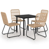 5 Piece Outdoor Dining Set Poly Rattan and Glass - Front View