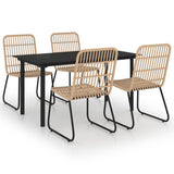 5 Piece Outdoor Dining Set Poly Rattan and Glass - Front View
