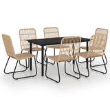 7 Piece Outdoor Dining Set Poly Rattan and Glass - Front View