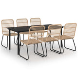 7 Piece Outdoor Dining Set Poly Rattan and Glass - Front View