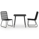 3 Piece Outdoor Dining Set Poly Rattan and Glass - Front View
