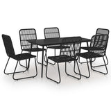 7 Piece Outdoor Dining Set Poly Rattan and Glass - Front View