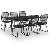 7 Piece Outdoor Dining Set Poly Rattan and Glass - Front View
