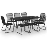 9 Piece Outdoor Dining Set Poly Rattan and Glass - Front View