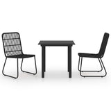 3 Piece Outdoor Dining Set Poly Rattan and Glass - Front View