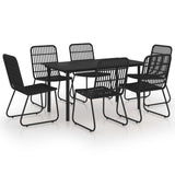 7 Piece Outdoor Dining Set Poly Rattan and Glass - Front View