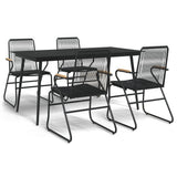 5 Piece Garden Dining Set Black PVC Rattan - Front View