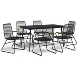 7 Piece Garden Dining Set Black PVC Rattan - Front View