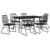 7 Piece Garden Dining Set Black PVC Rattan - Side View